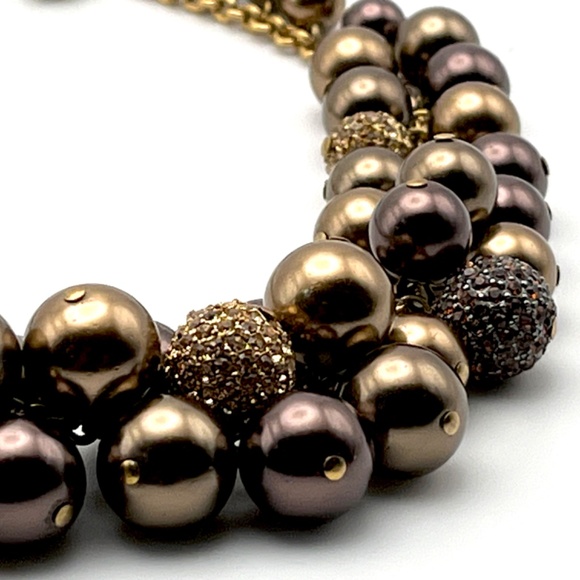 Vintage CAROLEE Brown and Champagne Tone Faux Pearl and Rhinestone Necklace - Picture 5 of 6
